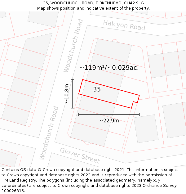 35, WOODCHURCH ROAD, BIRKENHEAD, CH42 9LG: Plot and title map