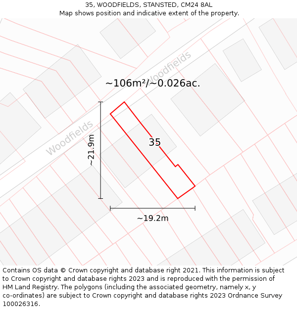 35, WOODFIELDS, STANSTED, CM24 8AL: Plot and title map