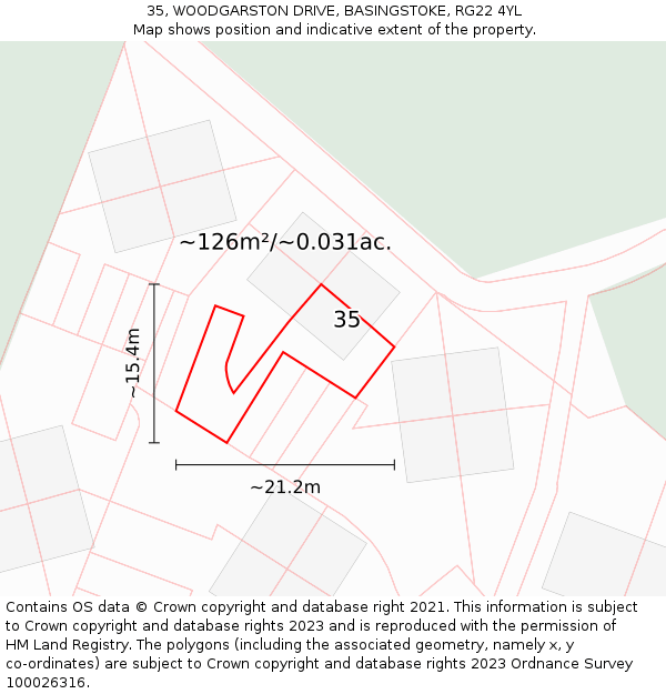 35, WOODGARSTON DRIVE, BASINGSTOKE, RG22 4YL: Plot and title map