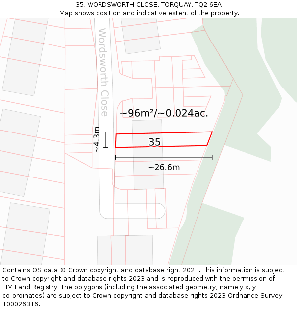 35, WORDSWORTH CLOSE, TORQUAY, TQ2 6EA: Plot and title map