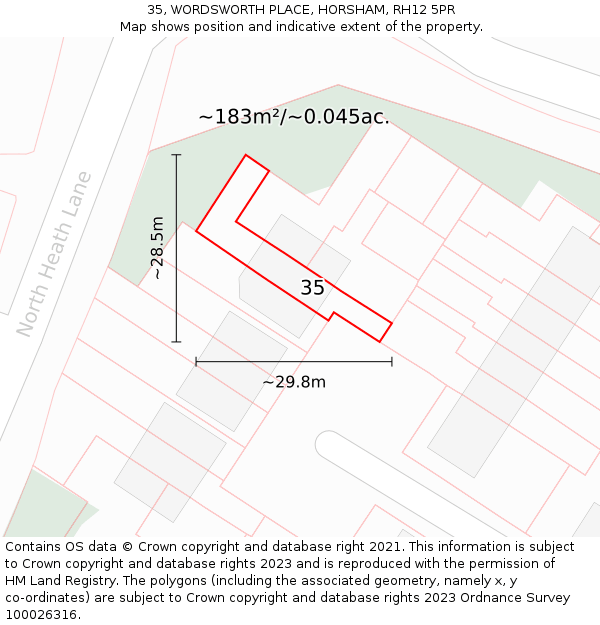 35, WORDSWORTH PLACE, HORSHAM, RH12 5PR: Plot and title map