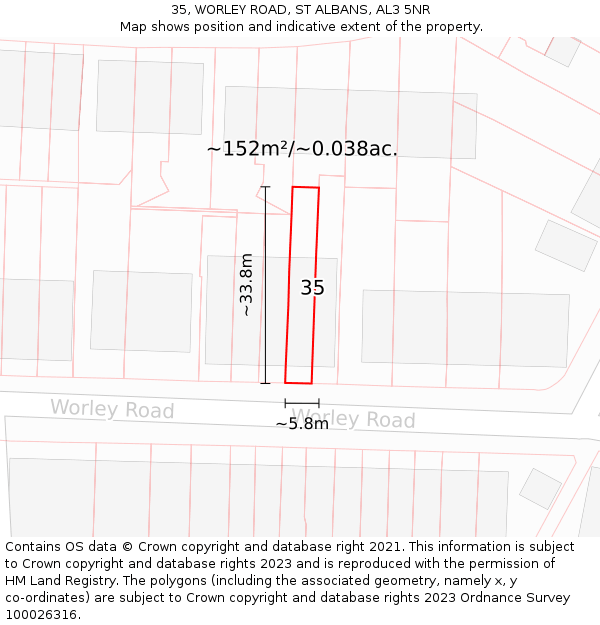 35, WORLEY ROAD, ST ALBANS, AL3 5NR: Plot and title map