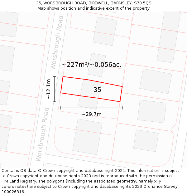 35, WORSBROUGH ROAD, BIRDWELL, BARNSLEY, S70 5QS: Plot and title map