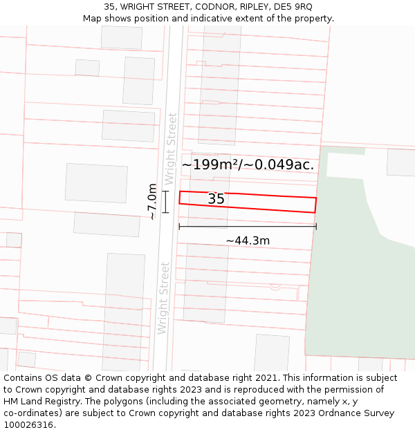 35, WRIGHT STREET, CODNOR, RIPLEY, DE5 9RQ: Plot and title map