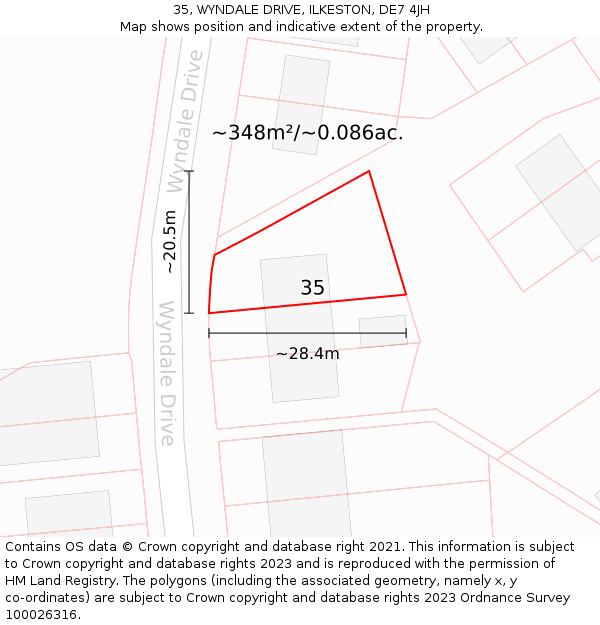 35, WYNDALE DRIVE, ILKESTON, DE7 4JH: Plot and title map