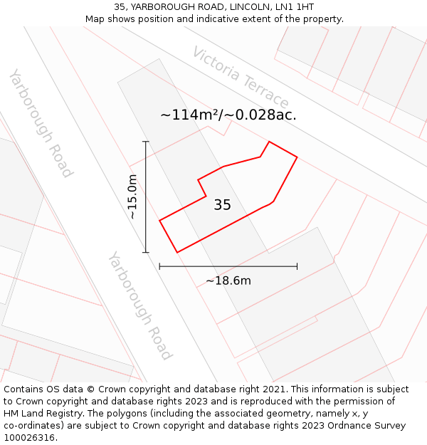 35, YARBOROUGH ROAD, LINCOLN, LN1 1HT: Plot and title map