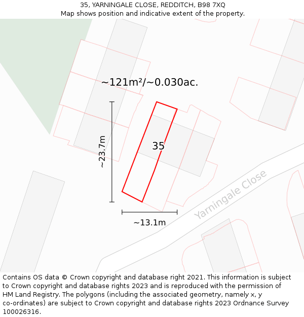 35, YARNINGALE CLOSE, REDDITCH, B98 7XQ: Plot and title map