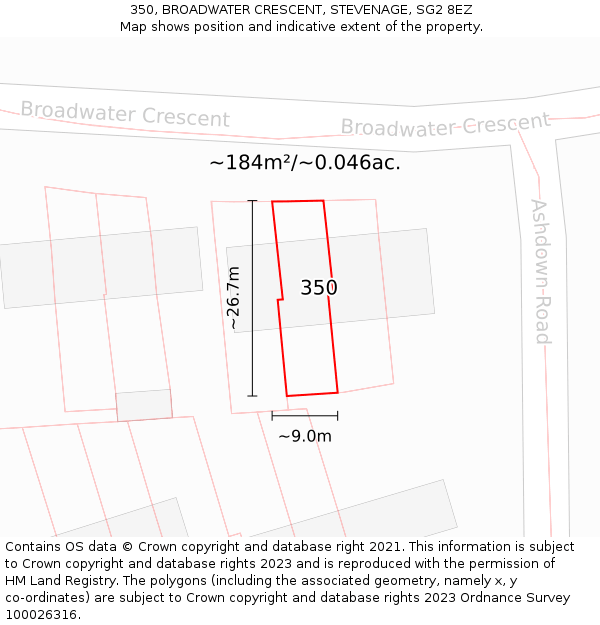 350, BROADWATER CRESCENT, STEVENAGE, SG2 8EZ: Plot and title map