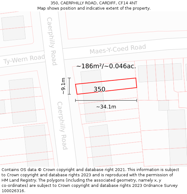350, CAERPHILLY ROAD, CARDIFF, CF14 4NT: Plot and title map