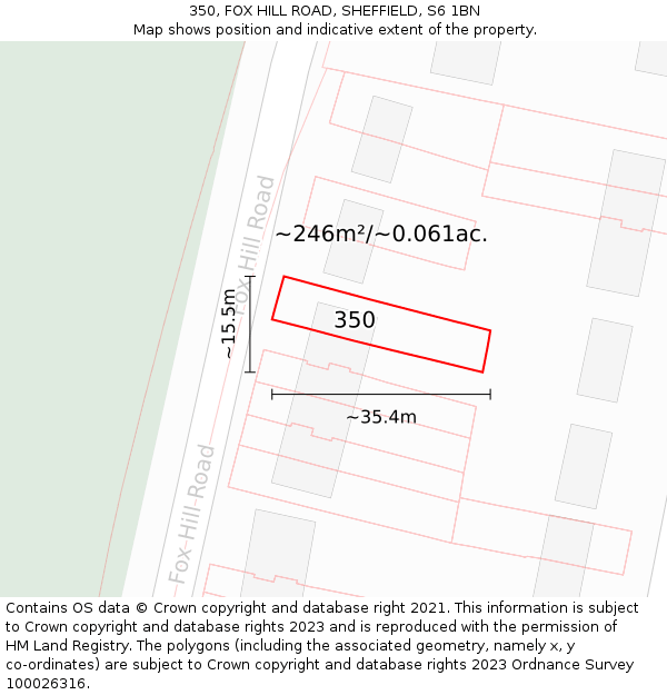 350, FOX HILL ROAD, SHEFFIELD, S6 1BN: Plot and title map