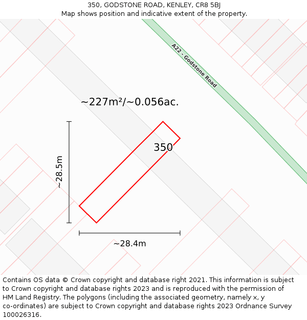 350, GODSTONE ROAD, KENLEY, CR8 5BJ: Plot and title map