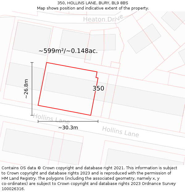350, HOLLINS LANE, BURY, BL9 8BS: Plot and title map