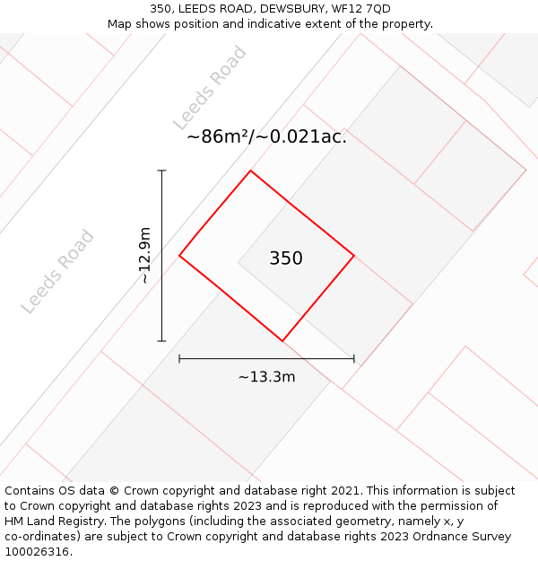 350, LEEDS ROAD, DEWSBURY, WF12 7QD: Plot and title map