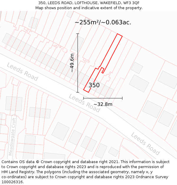350, LEEDS ROAD, LOFTHOUSE, WAKEFIELD, WF3 3QF: Plot and title map