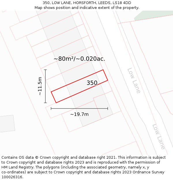 350, LOW LANE, HORSFORTH, LEEDS, LS18 4DD: Plot and title map