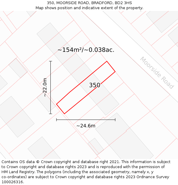 350, MOORSIDE ROAD, BRADFORD, BD2 3HS: Plot and title map