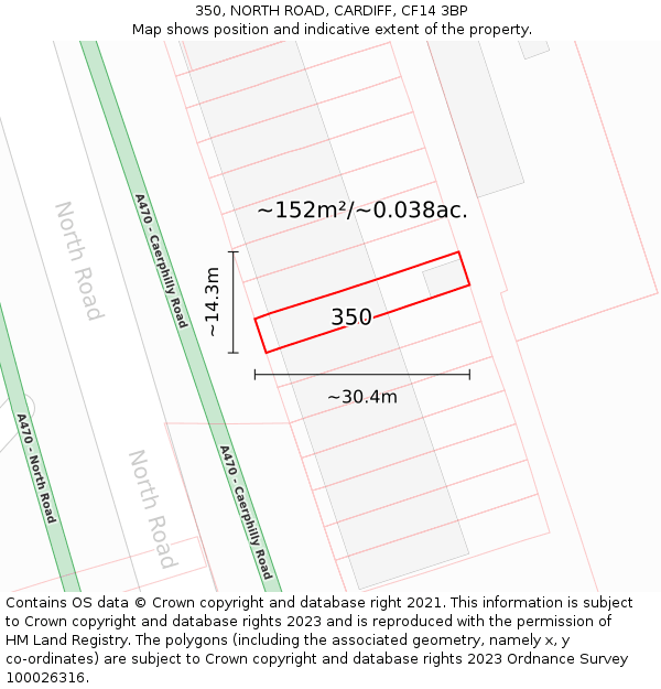 350, NORTH ROAD, CARDIFF, CF14 3BP: Plot and title map