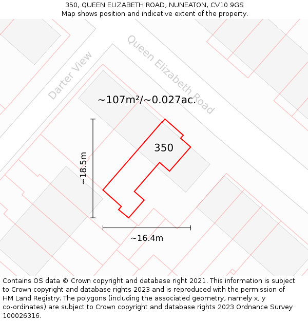 350, QUEEN ELIZABETH ROAD, NUNEATON, CV10 9GS: Plot and title map