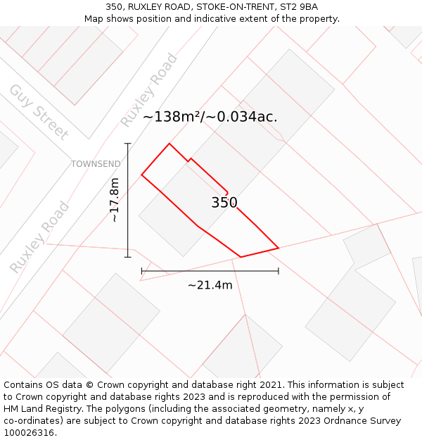 350, RUXLEY ROAD, STOKE-ON-TRENT, ST2 9BA: Plot and title map