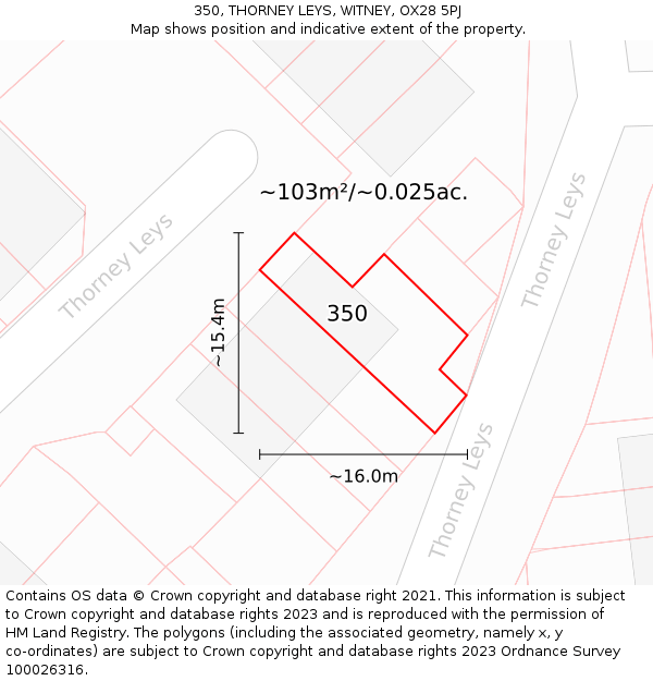 350, THORNEY LEYS, WITNEY, OX28 5PJ: Plot and title map
