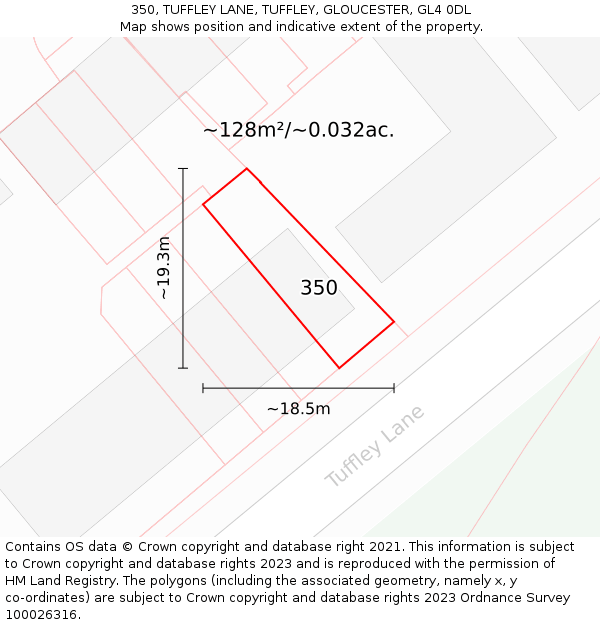 350, TUFFLEY LANE, TUFFLEY, GLOUCESTER, GL4 0DL: Plot and title map