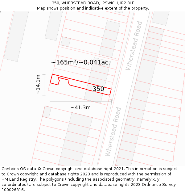 350, WHERSTEAD ROAD, IPSWICH, IP2 8LF: Plot and title map