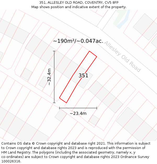 351, ALLESLEY OLD ROAD, COVENTRY, CV5 8FP: Plot and title map