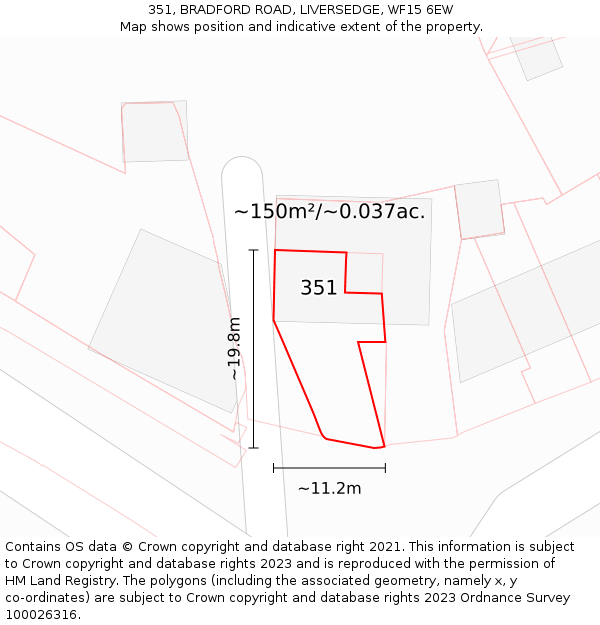 351, BRADFORD ROAD, LIVERSEDGE, WF15 6EW: Plot and title map