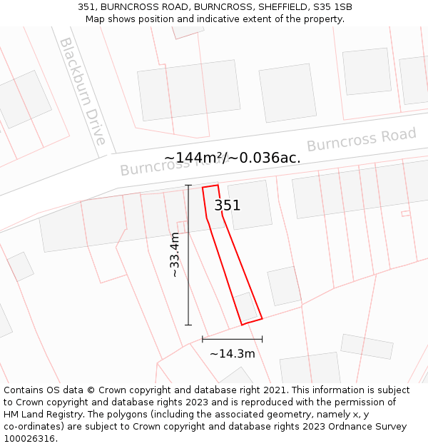 351, BURNCROSS ROAD, BURNCROSS, SHEFFIELD, S35 1SB: Plot and title map