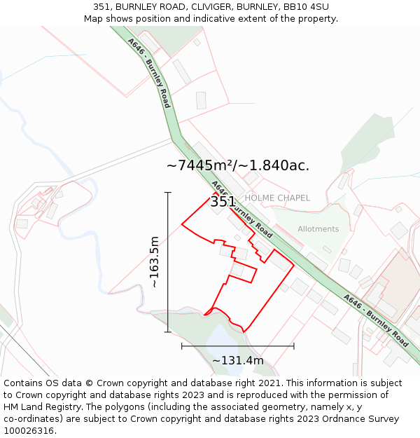 351, BURNLEY ROAD, CLIVIGER, BURNLEY, BB10 4SU: Plot and title map