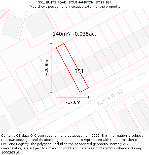 351, BUTTS ROAD, SOUTHAMPTON, SO19 1BR: Plot and title map
