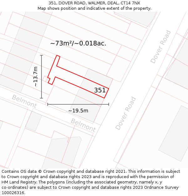 351, DOVER ROAD, WALMER, DEAL, CT14 7NX: Plot and title map