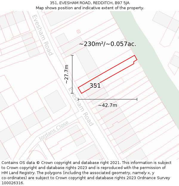 351, EVESHAM ROAD, REDDITCH, B97 5JA: Plot and title map
