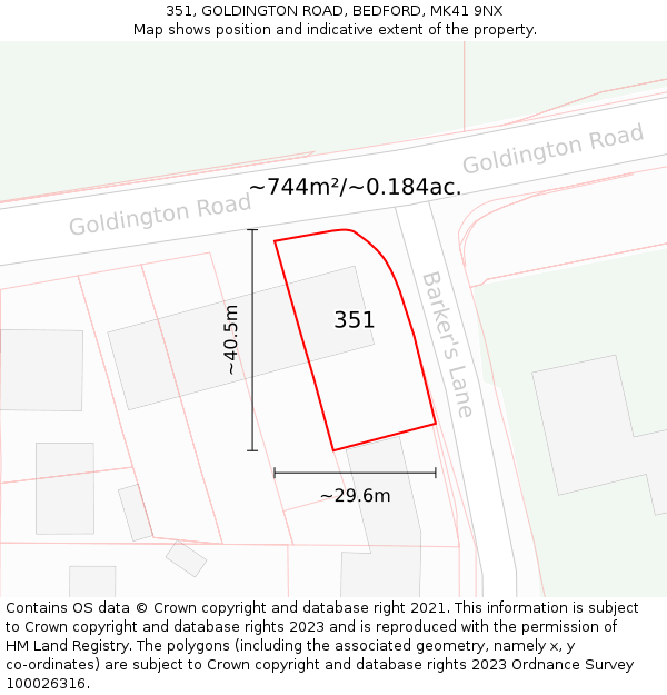 351, GOLDINGTON ROAD, BEDFORD, MK41 9NX: Plot and title map