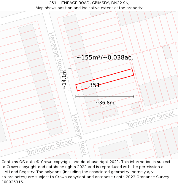 351, HENEAGE ROAD, GRIMSBY, DN32 9NJ: Plot and title map