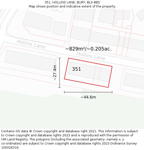 351, HOLLINS LANE, BURY, BL9 8BD: Plot and title map