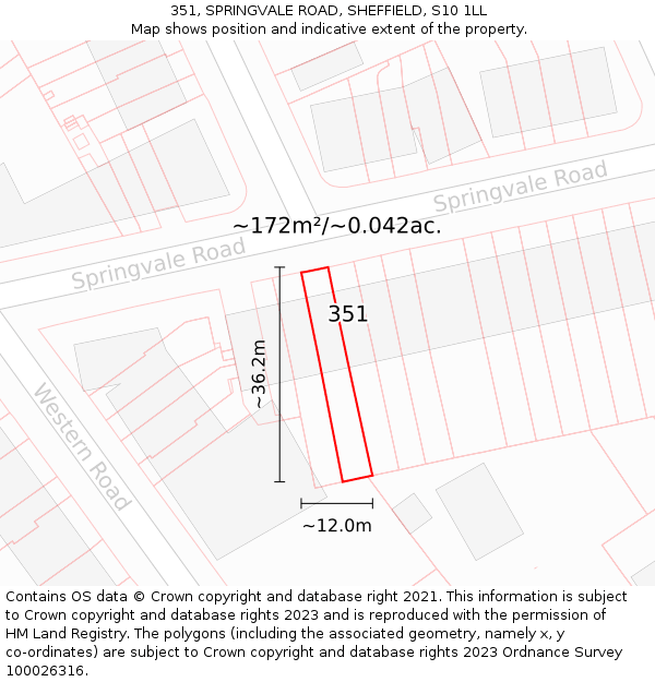 351, SPRINGVALE ROAD, SHEFFIELD, S10 1LL: Plot and title map