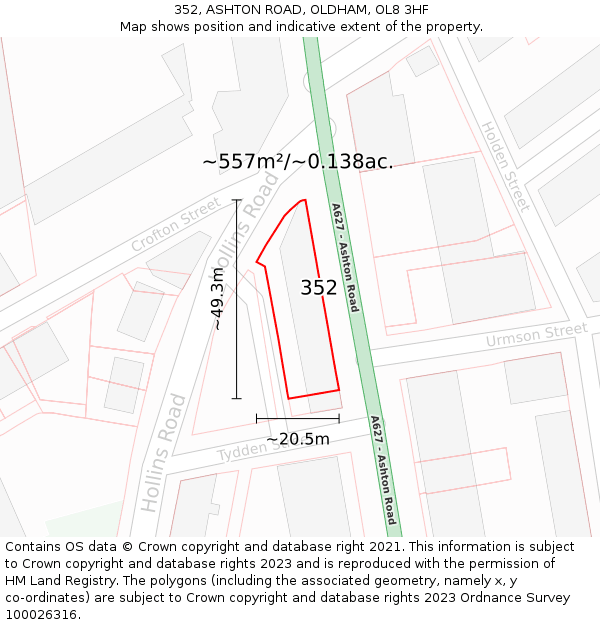 352, ASHTON ROAD, OLDHAM, OL8 3HF: Plot and title map