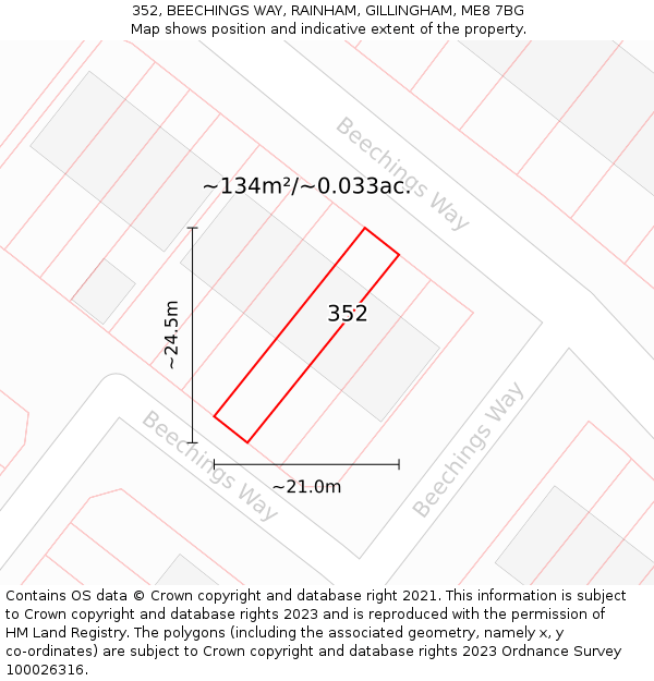 352, BEECHINGS WAY, RAINHAM, GILLINGHAM, ME8 7BG: Plot and title map