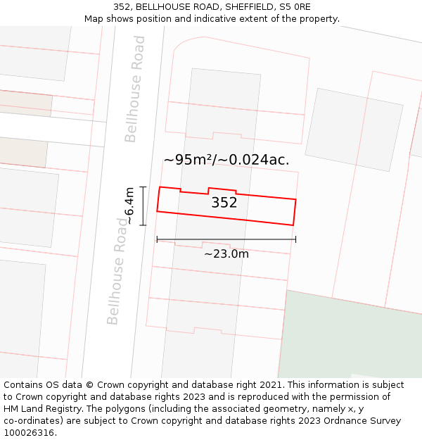 352, BELLHOUSE ROAD, SHEFFIELD, S5 0RE: Plot and title map