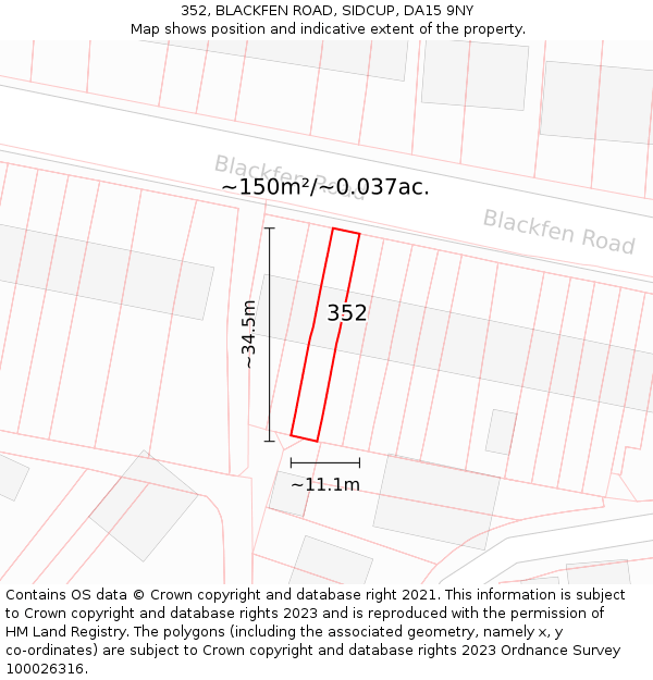 352, BLACKFEN ROAD, SIDCUP, DA15 9NY: Plot and title map
