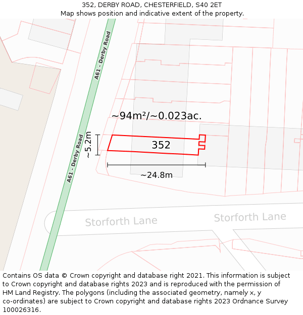 352, DERBY ROAD, CHESTERFIELD, S40 2ET: Plot and title map
