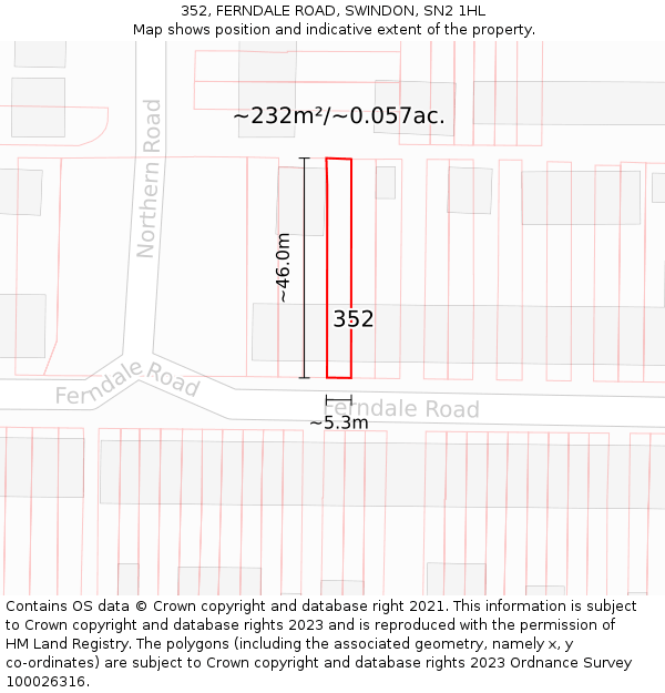 352, FERNDALE ROAD, SWINDON, SN2 1HL: Plot and title map