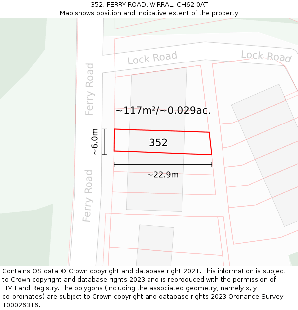 352, FERRY ROAD, WIRRAL, CH62 0AT: Plot and title map