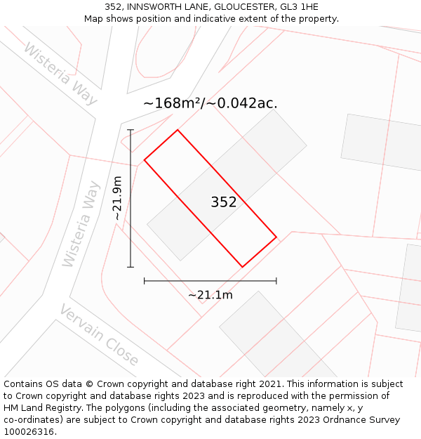 352, INNSWORTH LANE, GLOUCESTER, GL3 1HE: Plot and title map