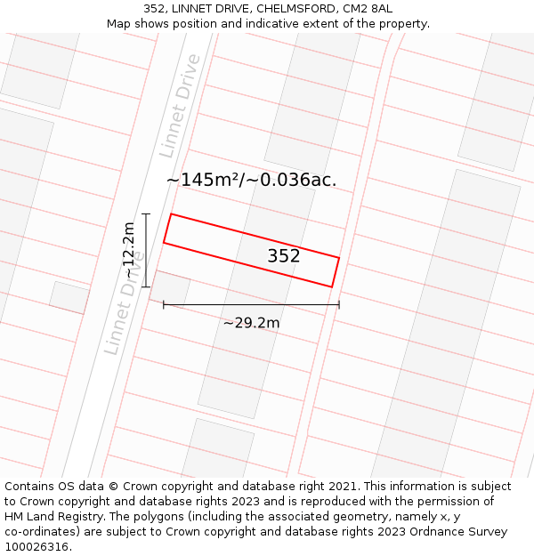 352, LINNET DRIVE, CHELMSFORD, CM2 8AL: Plot and title map
