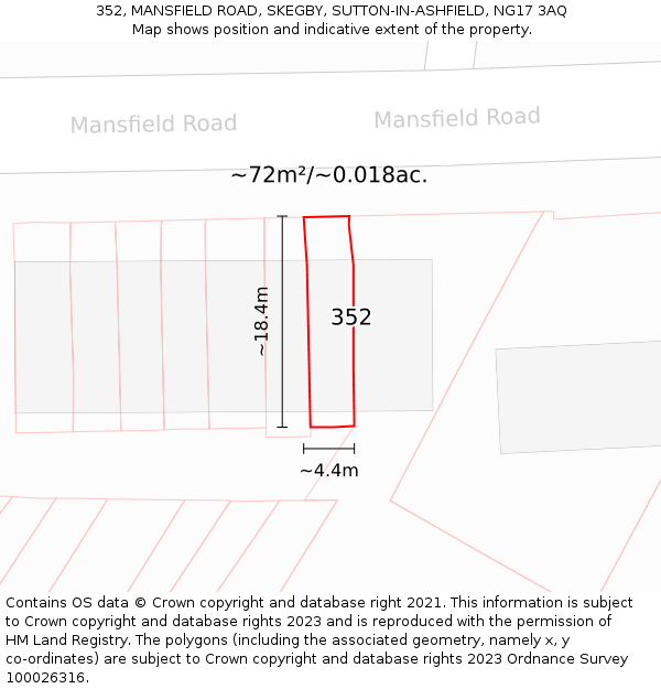 352, MANSFIELD ROAD, SKEGBY, SUTTON-IN-ASHFIELD, NG17 3AQ: Plot and title map