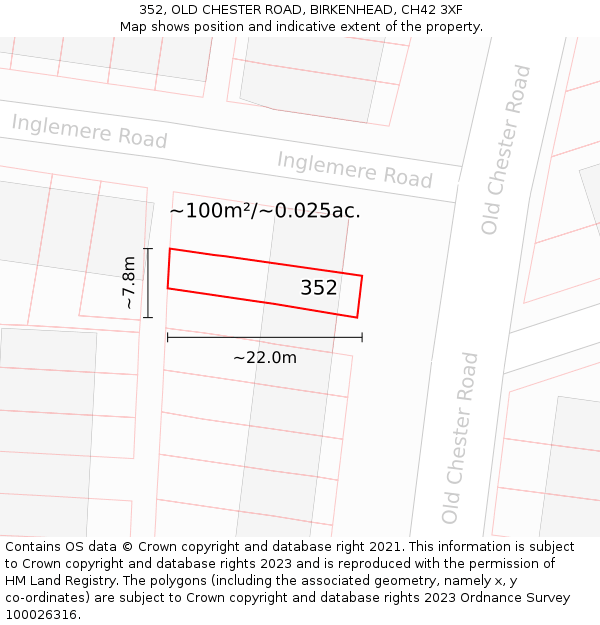 352, OLD CHESTER ROAD, BIRKENHEAD, CH42 3XF: Plot and title map