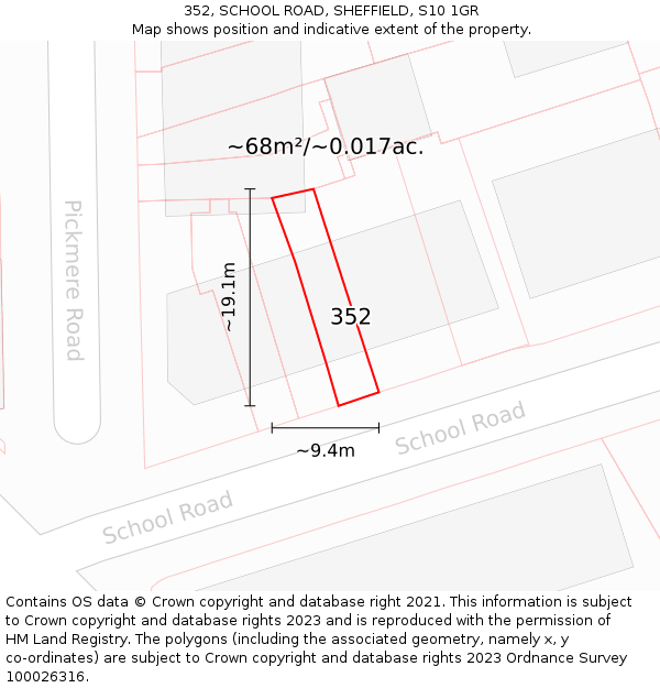 352, SCHOOL ROAD, SHEFFIELD, S10 1GR: Plot and title map