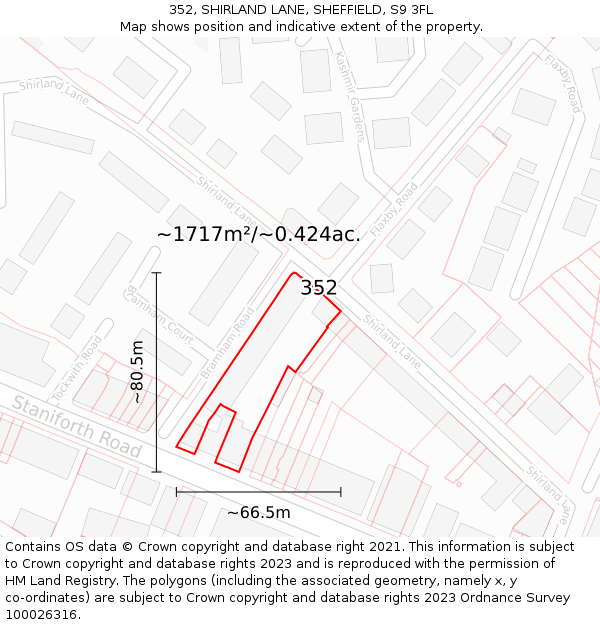 352, SHIRLAND LANE, SHEFFIELD, S9 3FL: Plot and title map